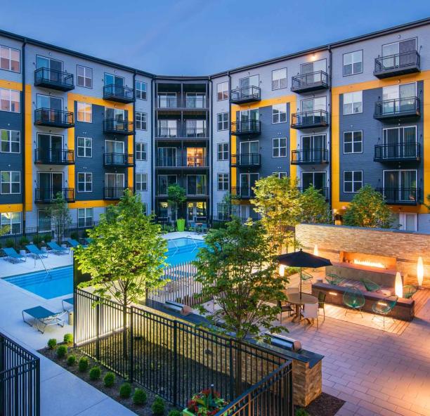 Evening view of amenities at The Parker